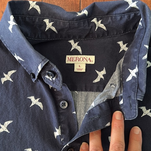 Men’s Navy Flying Bird Cotton Twill 3/4 Button Down Collar Shirt Size Large - Picture 7 of 7